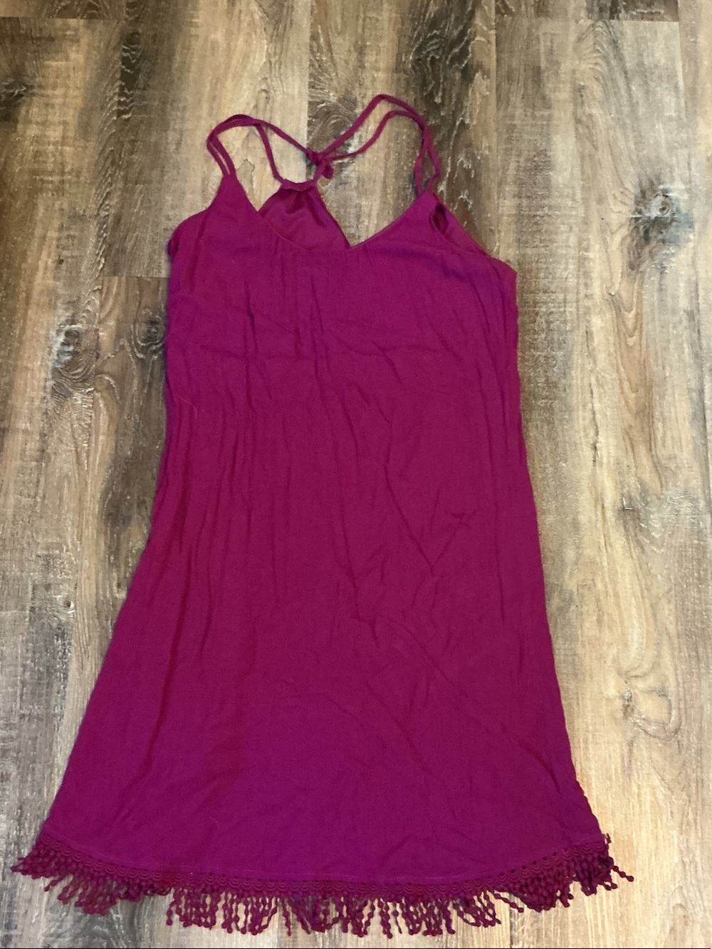 Maurices Magenta Strappy Mini Dress with Tassel Hem